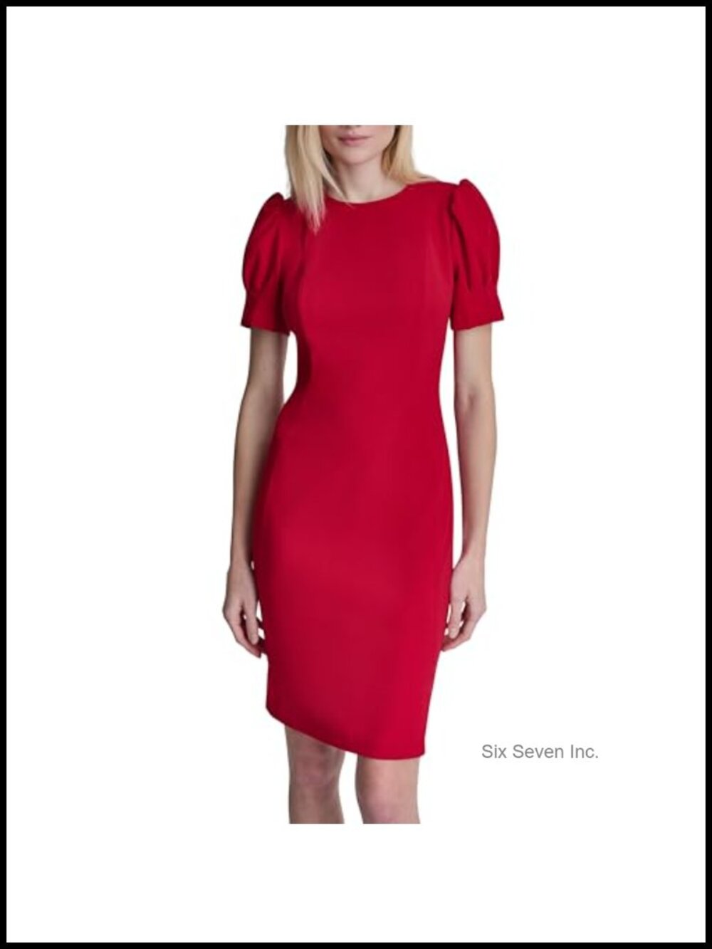 DKNY Short Puff Sleeve Sheath Dress with Back Zipper, 100% Polyester, Knee